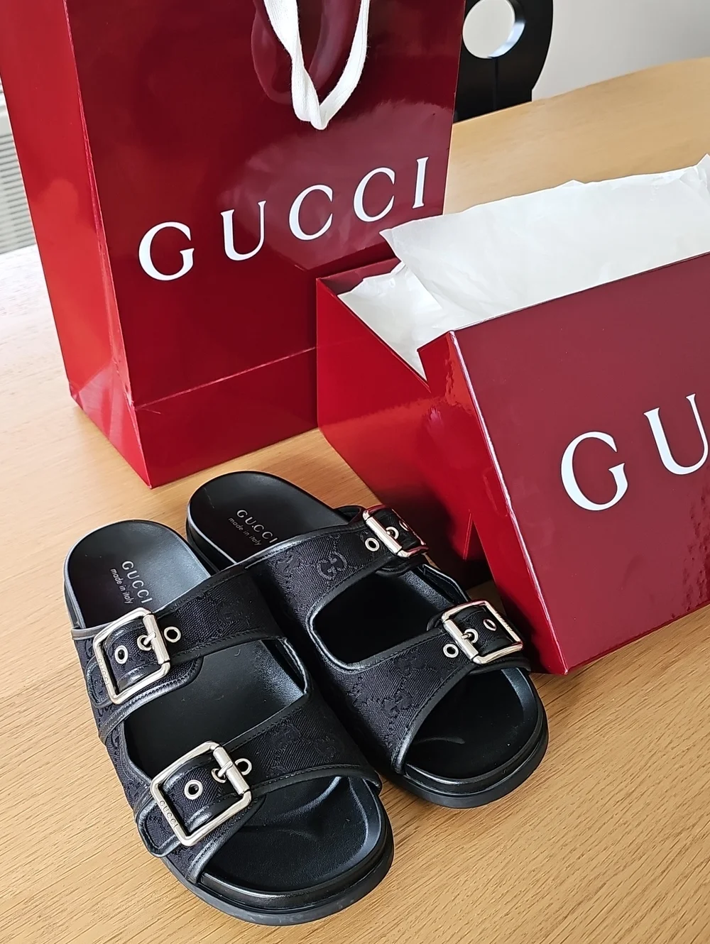 Gucci Logo Leather & Canvas Sandal